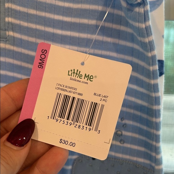 Little Me Blue Striped 2 Piece Romper Set- Whale Onsie Size 9 months - Picture 5 of 6